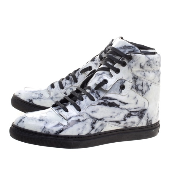 Balenciaga Marble Hightop Sneakers Size 36 White - Picture 3 of 8